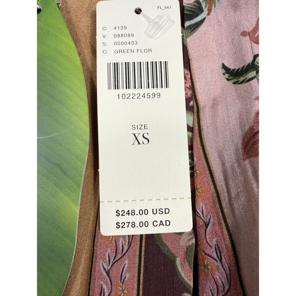 NWT FARM Rio Flowering Garden Tree Green XS Mini Dress puff sleeves ruffled hem - Picture 4 of 15